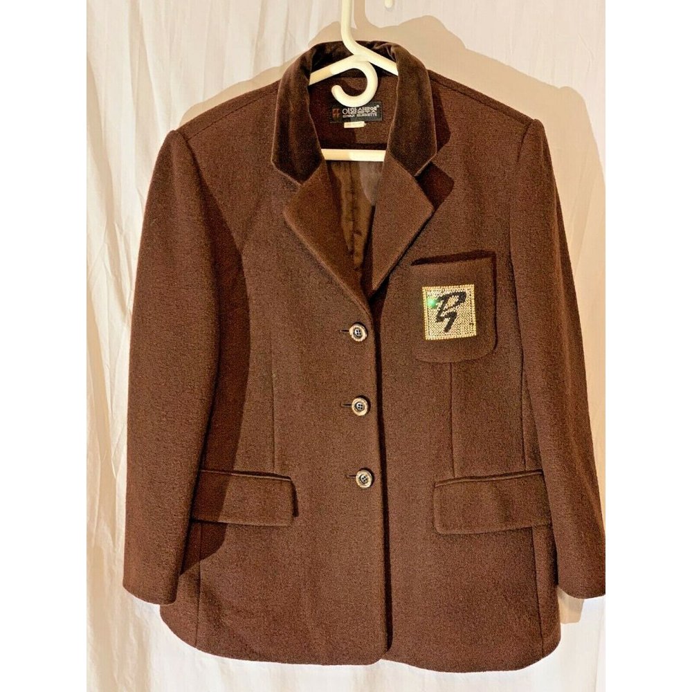 Ehwan Silhouette Tweed Jacket Brown Women's Medium, Unique, Imported from Korea